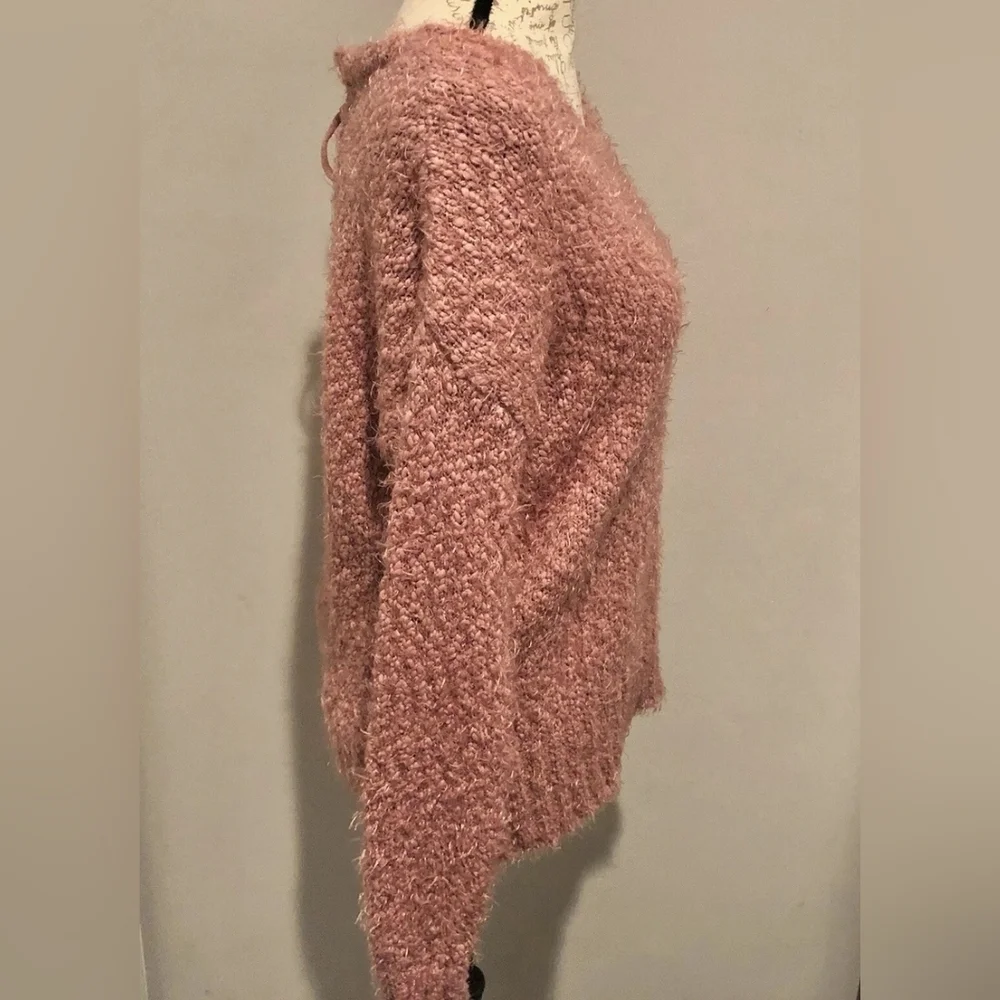 Knox Rose Fuzzy Plush Fiber Faux Wrap Lace Sweater Pink Sz L - Picture 4 of 4